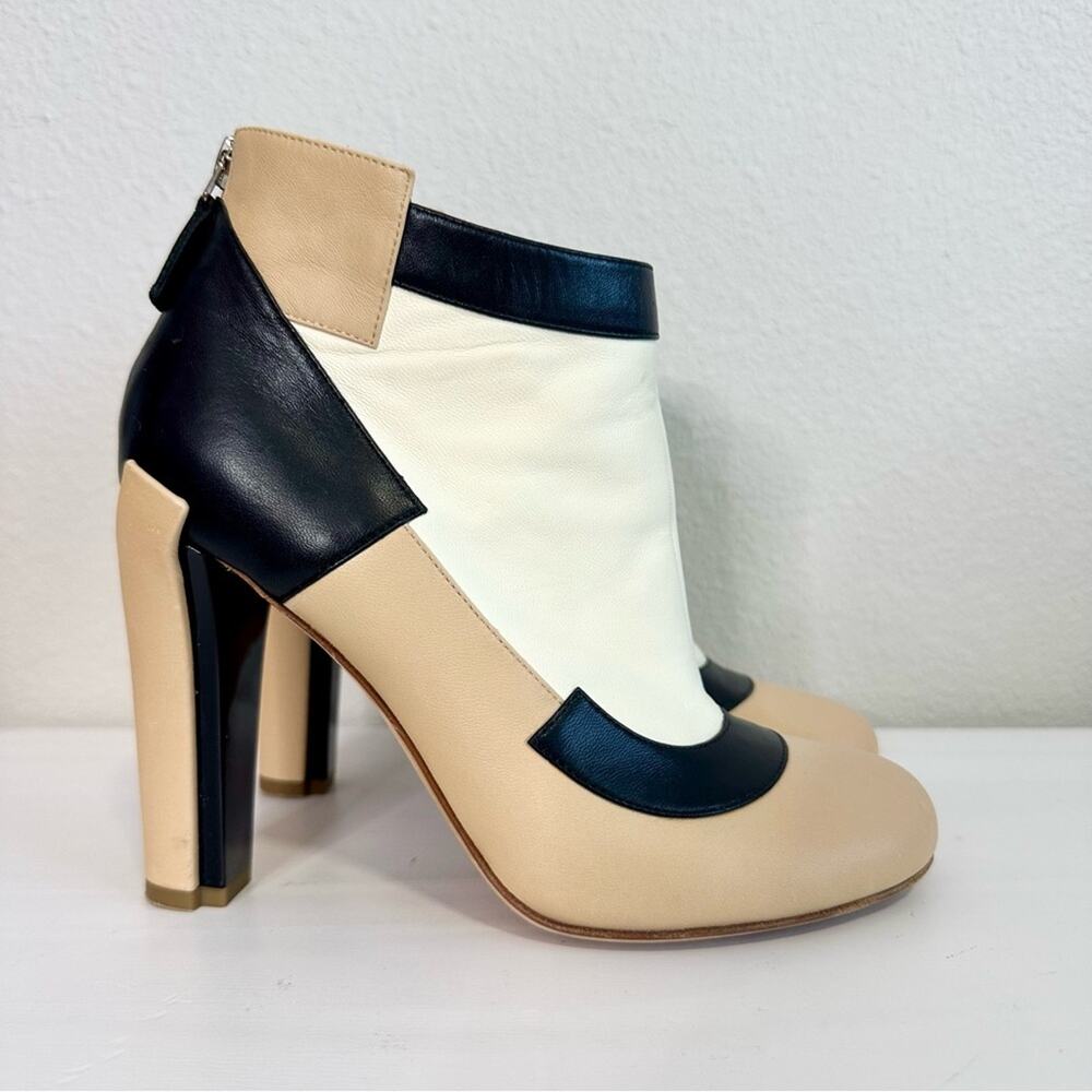 Chanel Color Block Ankle Boots with CC Logo Size EU 37.5 Black & Beige